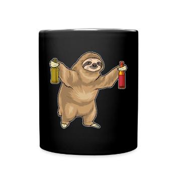 Faultier Flasche Bier - Tasse einfarbig - Schwarz - Vorne