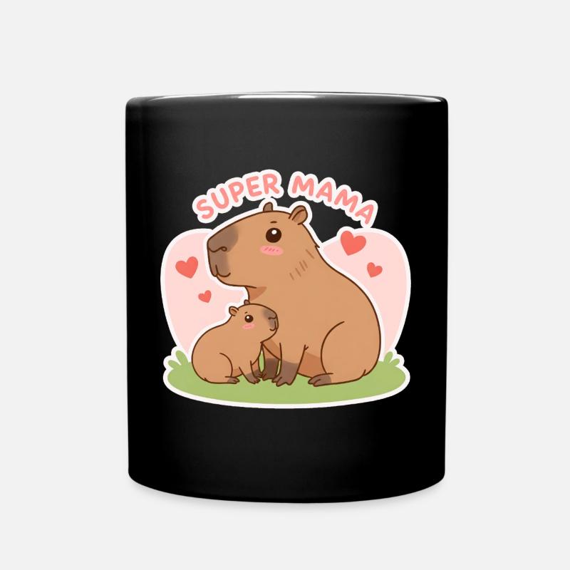 Super-Mama Capybara - Tasse einfarbig - Schwarz