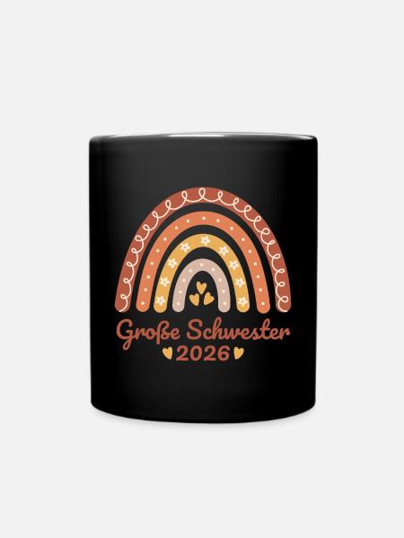 Große Schwester 2026 Regenbogen - Tasse einfarbig - Schwarz