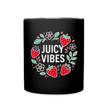 Juicy Vibes - Sommerdesign mit Erdbeeren - Tasse einfarbig - Schwarz - Vorne