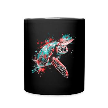 Schildkröte Neon Bunt Ozean Meer Natur Kunst - Tasse einfarbig - Schwarz - Vorne