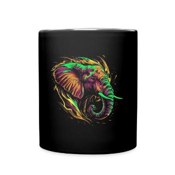 Éléphant Afrique Safari Nature sauvage Néon coloré - Mug uni - noir - Devant