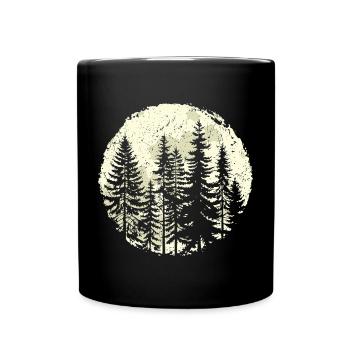 Nachtwald-Silhouette mit Vollmond - Tasse einfarbig - Schwarz - Vorne