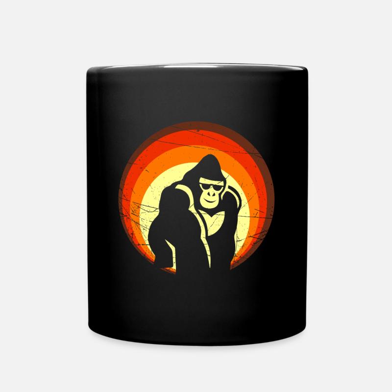Retro Sunset Gorilla Design - Full Colour Mug - black