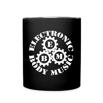 Electronic Body Music im Kreis EBM mit Zahnrädern - Tasse einfarbig - Schwarz - Vorne
