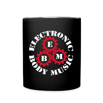 Electronic Body Music in the EBM district, red gears - Full Colour Mug - black - Front