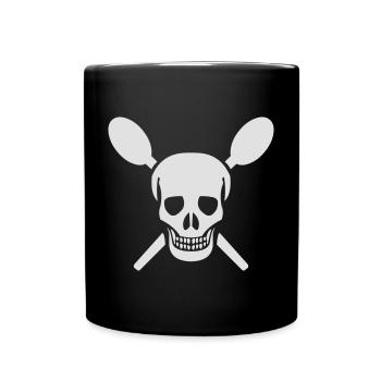 Schädel mit Kochlöffel - Tasse einfarbig - Schwarz - Vorne