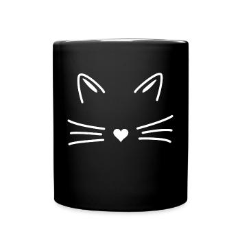 Katze mit Herz Geschenkidee - Tasse einfarbig - Schwarz - Vorne