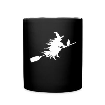 Sorcière sur balai - Mug uni - noir - Devant