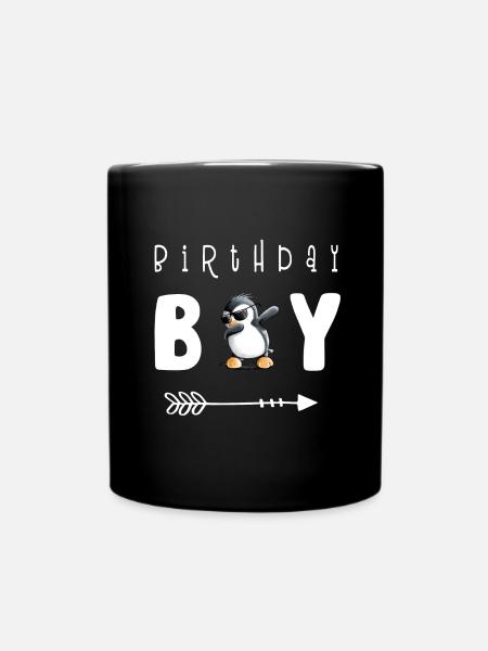 Birthday Boy Dab Dance Penguin I Boy's Birthday - Full Colour Mug - black