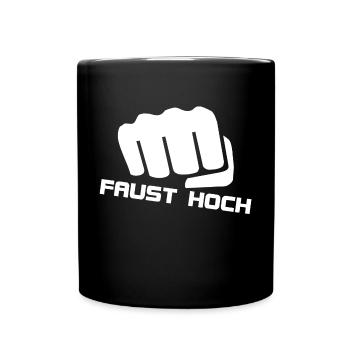 Fist up against violence and xenophobia - Full Colour Mug - black - Front