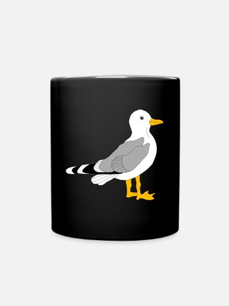 Whimsical Grey Wing Duck Illustration - Full Colour Mug - black