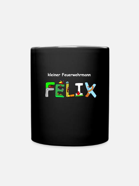 Felix tolles Feuerwehrmotiv individuell mit Namen - Tasse einfarbig - Schwarz