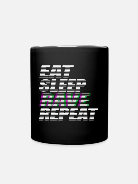 eat sleep rave repeat techno dj rave dubstep - Full Colour Mug - black