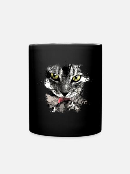 Cooles Katzen Shirt - Tasse einfarbig - Schwarz