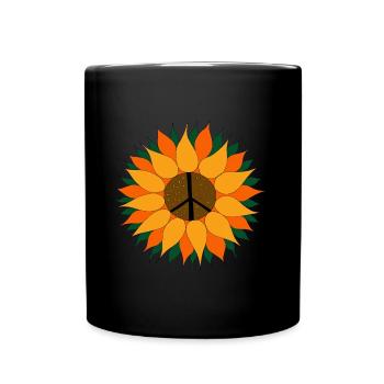 Hippie, Peace and Sunflower - Full Colour Mug - black - Front
