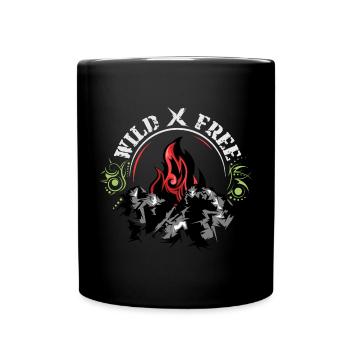 mountain flames symbol Logo wild and free - Full Colour Mug - black - Front