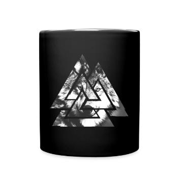 Valknut, Symbol of Odin - With Wolf - Full Colour Mug - black - Front
