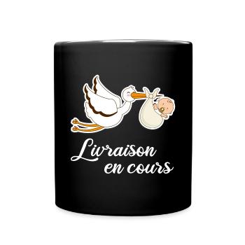 Livraison en cours cigogne grossesse - Mug uni - noir - Devant
