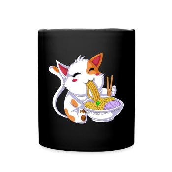Cat Eating Ramen - Full Colour Mug - black - Front