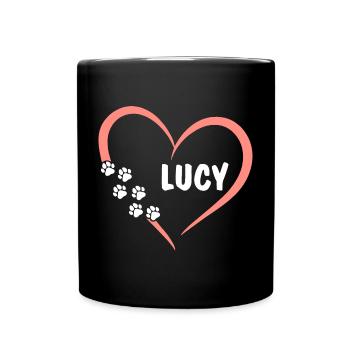 Coeur avec empreintes de pattes et prénom Lucy - Mug uni - noir - Devant
