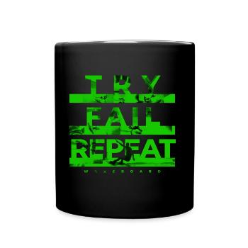 Try, Fail, Repeat. Wakeboard Wakeskate Wasserski - Tasse einfarbig - Schwarz - Vorne