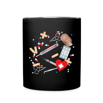 Erste Hilfe Set,Reiseapotheke oder Hausapotheke - Tasse einfarbig - Schwarz - Vorne