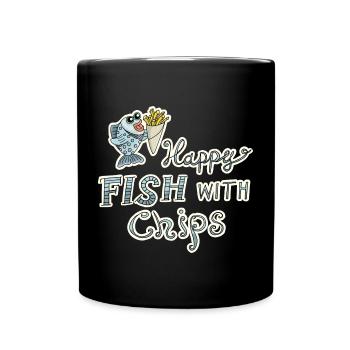 Fisch mit Pommes! Leckeres Essen lustiger Spruch - Tasse einfarbig - Schwarz - Vorne