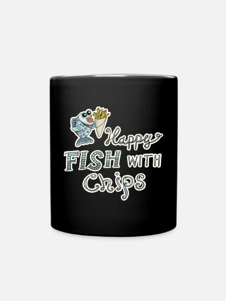 Fisch mit Pommes! Leckeres Essen lustiger Spruch - Tasse einfarbig - Schwarz