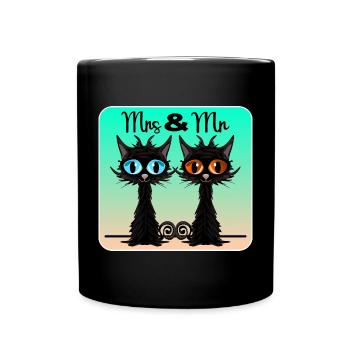 Wedding Engagement - Cat Decoration - Marriage - MRS - Full Colour Mug - black - Front