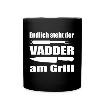 Endlich steht der Papa am Grill - Tasse einfarbig - Schwarz - Vorne