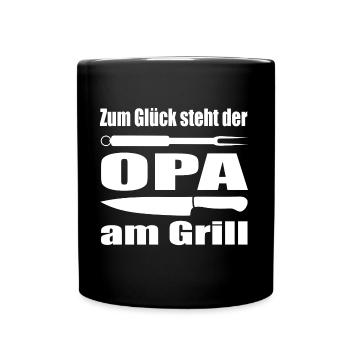 Zum Glück steht Opa am Grill Opa ist Grillmeister - Tasse einfarbig - Schwarz - Vorne