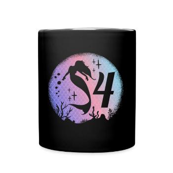 Mermaid Birthday Girl 4 years old Mermaid - Full Colour Mug - black - Front