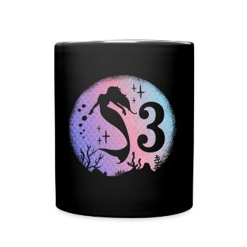 Mermaid Birthday Girl 3 years old Mermaid - Full Colour Mug - black - Front