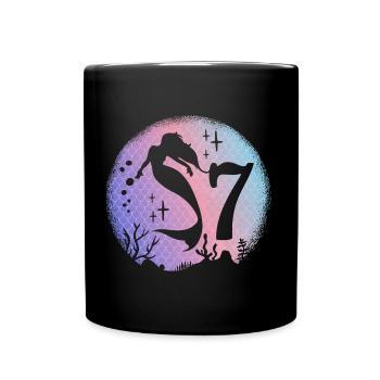 Mermaid Birthday Girl 7 years old Mermaid - Full Colour Mug - black - Front