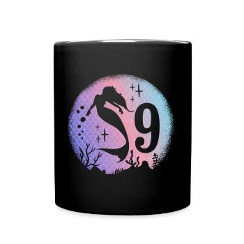 Mermaid Birthday Girl 9 years old Mermaid - Full Colour Mug - black - Front