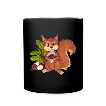 Niedliches Einhörnchen Mit Eicheln im Wald - Tasse einfarbig - Schwarz - Vorne