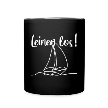 Leinen los - Segelboot und Spruch - Tasse einfarbig - Schwarz - Vorne