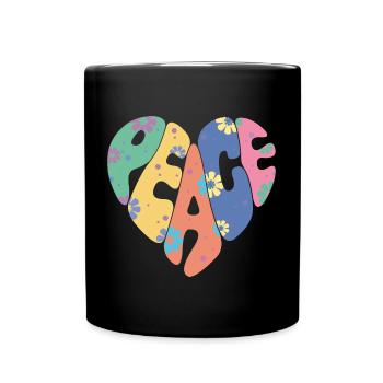 Bunte Friedensblume Herz für Männer Frauen & Kinder - Tasse einfarbig - Schwarz - Vorne