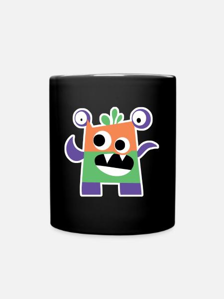 Buntes Blockmonster | Lustiges geometrisches Chibi - Tasse einfarbig - Schwarz