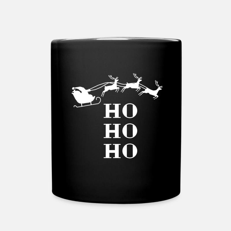 Santa Claus with sleigh Ho Ho Ho saying - Full Colour Mug - black