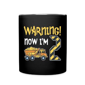 2. Geburtstag Junge 2 Jahre alt Kipper Baustelle - Tasse einfarbig - Schwarz - Vorne