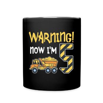 5. Geburtstag Junge 5 Jahre alt Kipper Baustelle - Tasse einfarbig - Schwarz - Vorne