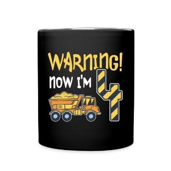 4. Geburtstag Junge 4 Jahre alt Kipper Baustelle - Tasse einfarbig - Schwarz - Vorne
