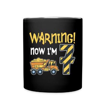 7. Geburtstag Junge 7 Jahre alt Kipper Baustelle - Tasse einfarbig - Schwarz - Vorne