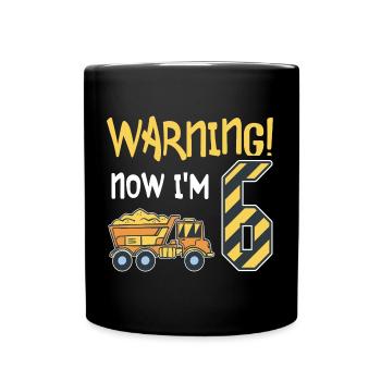 6. Geburtstag Junge 6 Jahre alt Kipper Baustelle - Tasse einfarbig - Schwarz - Vorne
