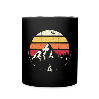 Retro Mountain Sunset Lagerfeuer - Tasse einfarbig - Schwarz - Vorne