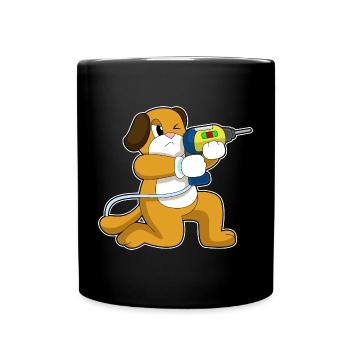 Hund Handwerker Bohrmaschine Handwerk - Tasse einfarbig - Schwarz - Vorne