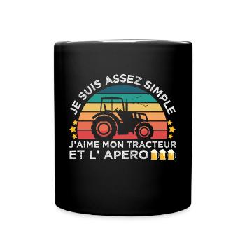 Tracteur et apéro cadeau agriculteur vintage - Mug uni - noir - Devant