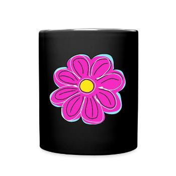 Blume gezeichnet - nur eine grosse Blüte - Tasse einfarbig - Schwarz - Vorne